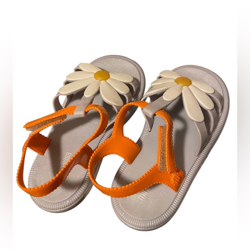 Mini Melissa Orange and Cream Daisy Toe-Ring Sandals
